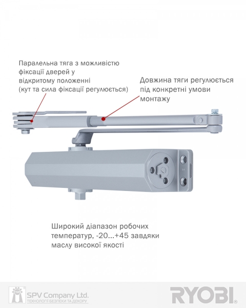 Дотягувач Накладний Ryobi 3550 Ds-3550p Silver Bc/da Prl_ho_arm En_1-5 До_100кг 1250мм-фото-6 Фото 6 - Дотягувач Накладний Ryobi 3550 Ds-3550p Silver Bc/da Prl_ho_arm En_1-5 До_100кг 1250мм.