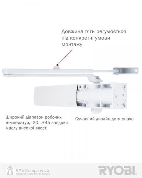 Доводчик накладной RYOBI 1200 D-1200 WHITE STD ARM EN 2/3/4 80кг 1100мм-фото-11 Фото 11 - Доводчик накладной RYOBI 1200 D-1200 WHITE STD ARM EN 2/3/4 80кг 1100мм.