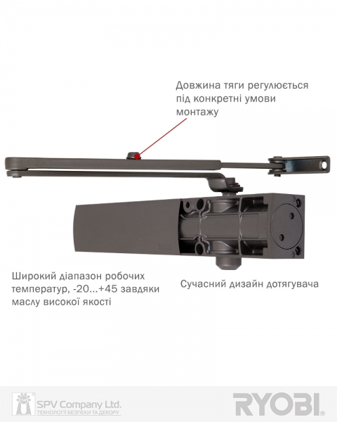 Доводчик накладной RYOBI 1200 D-1200 METALLIC BRONZE STD ARM EN 2/3/4 80кг 1100мм-фото-6 Фото 6 - Доводчик накладной RYOBI 1200 D-1200 METALLIC BRONZE STD ARM EN 2/3/4 80кг 1100мм.