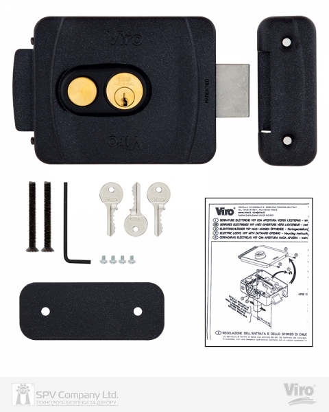 Замок электромеханический VIRO V9083.0794P BS50/80мм T1/T2 12VAC NC CYL 3KEY GATE накладной, с кнопкой BLACK открывание внутрь-фото-2 Фото 2 - Замок электромеханический VIRO V9083.0794P BS50/80мм T1/T2 12VAC NC CYL 3KEY GATE накладной, с кнопкой BLACK открывание внутрь.