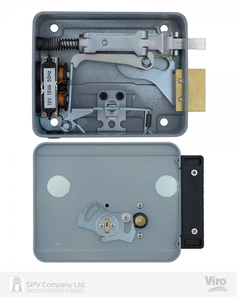 Замок электромеханический VIRO V97 8972.0794.1 BS50/80мм R 12VAC NC CYL 3KEY GATE накладной, с кнопкой, внутреннего открывания GREY (UKR LEFT T1)-фото-4 Фото 4 - Замок электромеханический VIRO V97 8972.0794.1 BS50/80мм R 12VAC NC CYL 3KEY GATE накладной, с кнопкой, внутреннего открывания GREY (UKR LEFT T1).