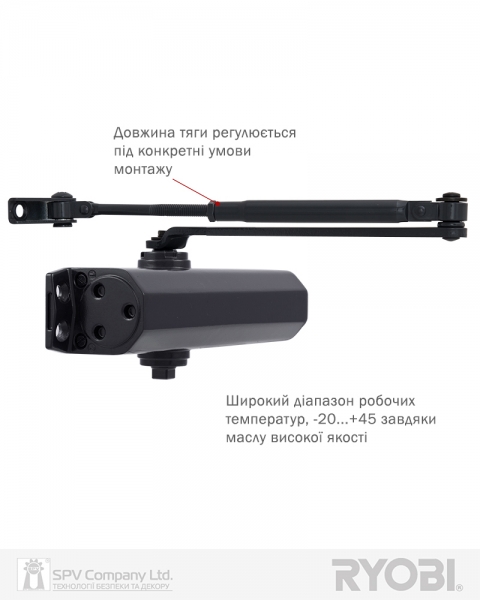 Доводчик накладной RYOBI *1500 D-1554 GREY ANTHRACITE STD ARM EN 2/3/4 до 80кг 1100мм FIRE-фото-12 Фото 12 - Доводчик накладной RYOBI *1500 D-1554 GREY ANTHRACITE STD ARM EN 2/3/4 до 80кг 1100мм FIRE.