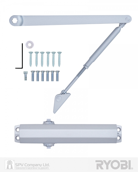 Доводчик накладной RYOBI 2000 D-2005V SILVER BC STD ARM EN 3/4/5 до 100кг 1250мм FIRE-фото-3 Фото 3 - Доводчик накладной RYOBI 2000 D-2005V SILVER BC STD ARM EN 3/4/5 до 100кг 1250мм FIRE.