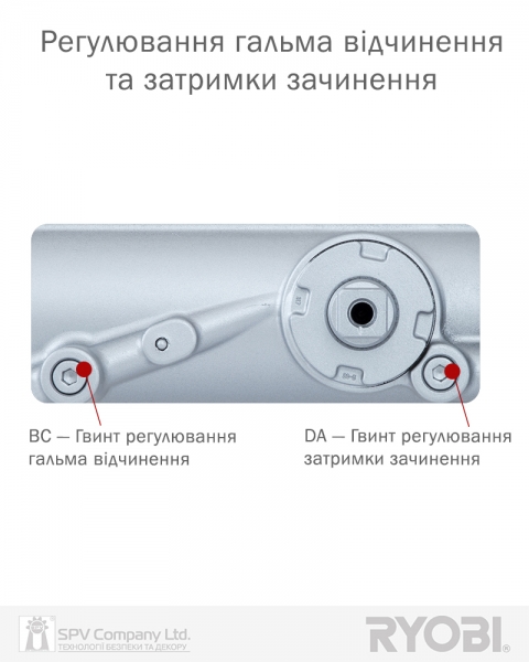 Дотягувач Накладний Ryobi 4550 Ds-4550t Silver Bc/da Sld_ho_arm En_4 80кг 1100мм-фото-3 Фото 3 - Дотягувач Накладний Ryobi 4550 Ds-4550t Silver Bc/da Sld_ho_arm En_4 80кг 1100мм.