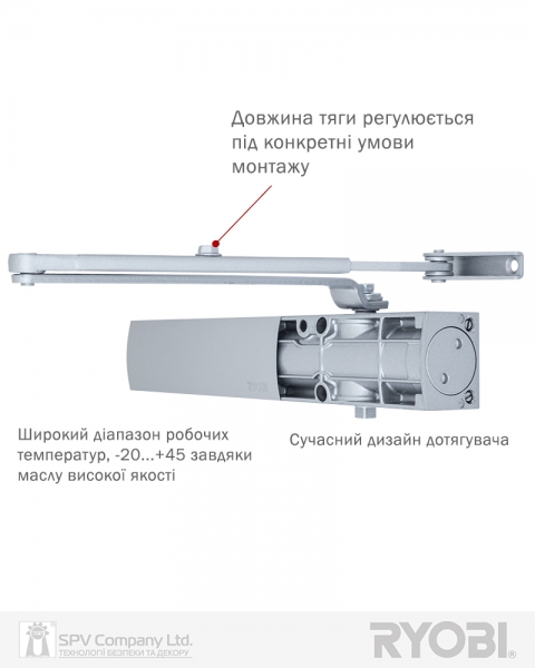 Доводчик накладной RYOBI 1200 D-1200 SILVER STD ARM EN 2/3/4 80кг 1100мм-фото-9 Фото 9 - Доводчик накладной RYOBI 1200 D-1200 SILVER STD ARM EN 2/3/4 80кг 1100мм.