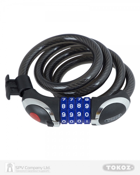 Замок TOKOZ MOTO BLACK кодовий з тросом 100 см-фото-2 Фото 2 - Замок TOKOZ MOTO BLACK кодовий з тросом 100 см.