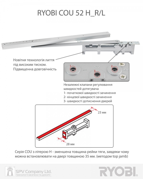 Дотягувач Врізний Ryobi Cou-50 Cou-52h_r Aluminium Sld_arm En_2 45кг 900мм Left Fire-фото-4 Фото 4 - Дотягувач Врізний Ryobi Cou-50 Cou-52h_r Aluminium Sld_arm En_2 45кг 900мм Left Fire.