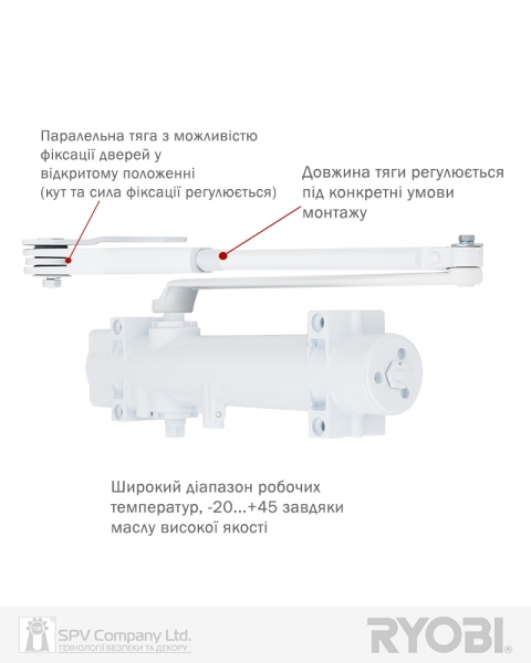 Дотягувач Накладний Ryobi 4550 Ds-4550p White Bc/da Prl_ho_arm En_2-7+ До_200кг 1400мм-фото-6 Фото 6 - Дотягувач Накладний Ryobi 4550 Ds-4550p White Bc/da Prl_ho_arm En_2-7+ До_200кг 1400мм.