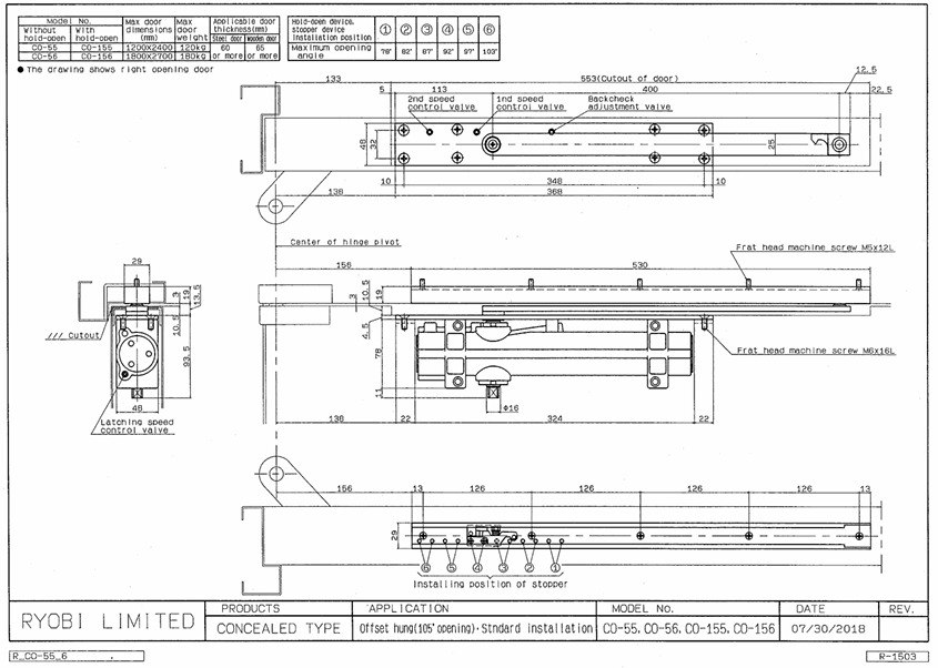Дотягувач Врізний Ryobi Co-50 Co-155_l Aluminium Bc Sld_ho_arm En_6 120кг 1200мм Right-фото-8 Фото 8 - Дотягувач Врізний Ryobi Co-50 Co-155_l Aluminium Bc Sld_ho_arm En_6 120кг 1200мм Right.