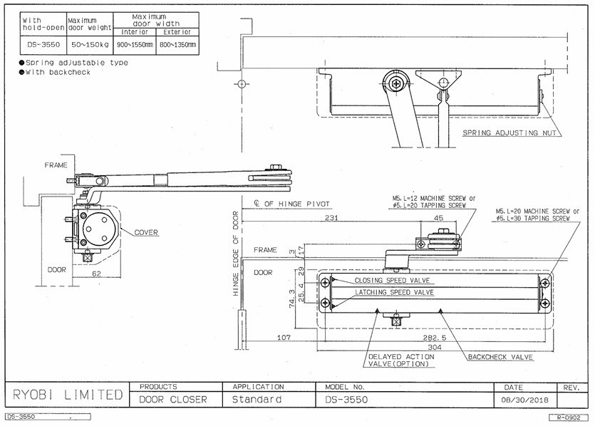Дотягувач Накладний Ryobi 3550 Ds-3550 Silver Bc/da Std_ho_arm En_2-5 До_100кг 1250мм-фото-12 Фото 12 - Дотягувач Накладний Ryobi 3550 Ds-3550 Silver Bc/da Std_ho_arm En_2-5 До_100кг 1250мм.
