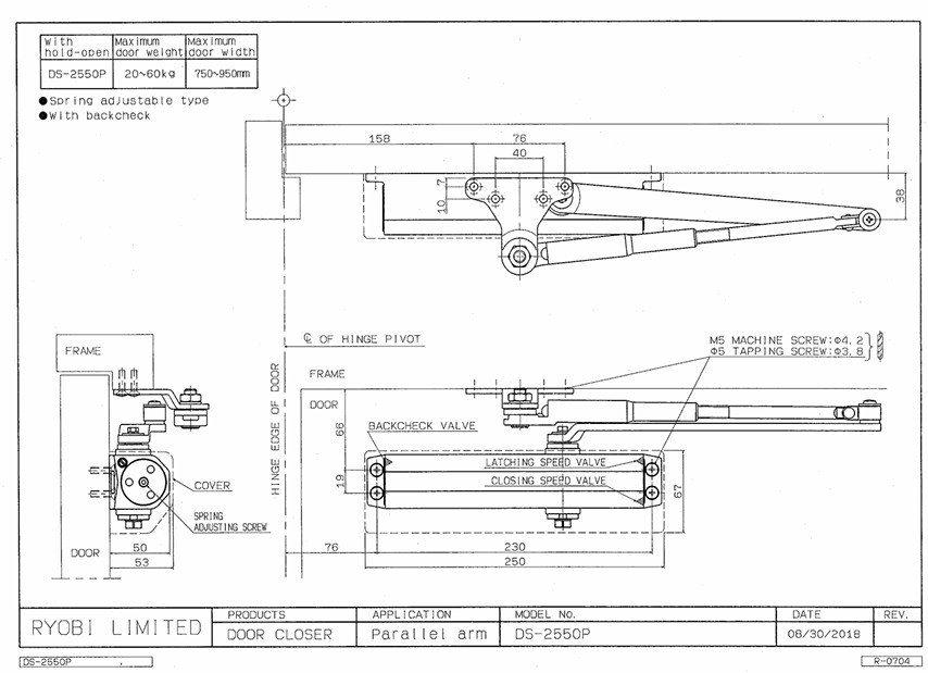 Дотягувач Накладний Ryobi 2550 Ds-2550p Dark_bronze Bc Prl_ho_arm En_1-3 До_60кг 950мм-фото-11 Фото 11 - Дотягувач Накладний Ryobi 2550 Ds-2550p Dark_bronze Bc Prl_ho_arm En_1-3 До_60кг 950мм.