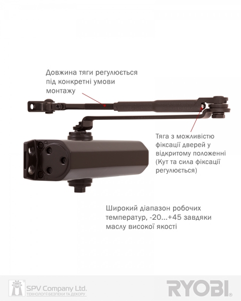 Доводчик накладной RYOBI *1500 DS-1554 DARK BRONZE STD HO ARM EN 2/3/4 до 80кг 1100мм-фото-8 Фото 8 - Доводчик накладной RYOBI *1500 DS-1554 DARK BRONZE STD HO ARM EN 2/3/4 до 80кг 1100мм.