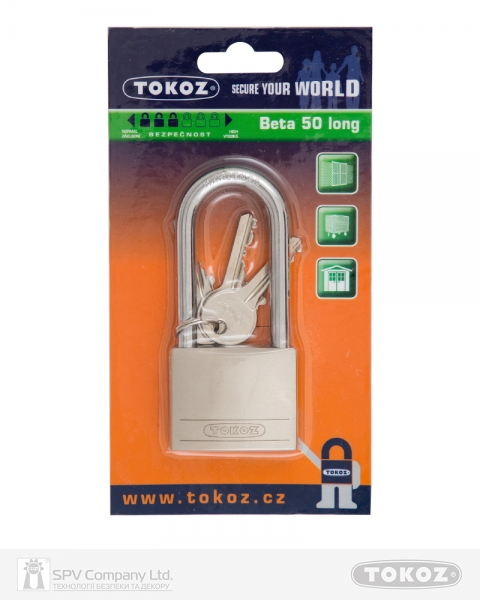 Замок висячий TOKOZ BETA 50 LONG 3KEY TK1 M NR shackle 63мм 8мм-фото-2 Фото 2 - Замок висячий TOKOZ BETA 50 LONG 3KEY TK1 M NR shackle 63мм 8мм.
