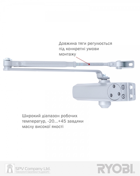 Доводчик накладной RYOBI *9900 9903 SILVER STD ARM EN 2/3 до 65кг 965мм-фото-10 Фото 10 - Доводчик накладной RYOBI *9900 9903 SILVER STD ARM EN 2/3 до 65кг 965мм.