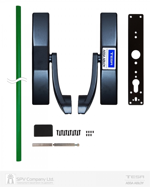 Ручка TESA для эвакуационного выхода врезной 1970909 NV N: black (RAL 9005)/ V: green (RAL 6002) 900мм 9мм-фото-3 Фото 3 - Ручка TESA для эвакуационного выхода врезной 1970909 NV N: black (RAL 9005)/ V: green (RAL 6002) 900мм 9мм.