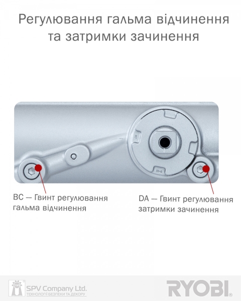 Дотягувач Накладний Ryobi 4550 Ds-4550p Silver Bc/da Prl_ho_arm En_2-7+ До_200кг 1400мм-фото-6 Фото 6 - Дотягувач Накладний Ryobi 4550 Ds-4550p Silver Bc/da Prl_ho_arm En_2-7+ До_200кг 1400мм.