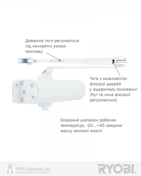 Дотягувач Накладний Ryobi 2550 Ds-2550 Glossy_white Bc Std_ho_arm En_1-4 До_80кг 1100мм-фото-8 Фото 8 - Дотягувач Накладний Ryobi 2550 Ds-2550 Glossy_white Bc Std_ho_arm En_1-4 До_80кг 1100мм.