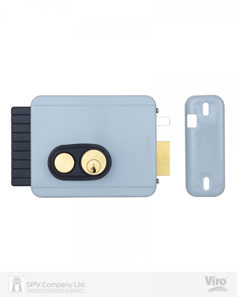 Замок электромеханический VIRO V97 8972.0794.1 BS50/80мм R 12VAC NC CYL 3KEY GATE накладной, с кнопкой, внутреннего открывания GREY (UKR LEFT T1)-фото-1 Фото 1 - Замок электромеханический VIRO V97 8972.0794.1 BS50/80мм R 12VAC NC CYL 3KEY GATE накладной, с кнопкой, внутреннего открывания GREY (UKR LEFT T1).