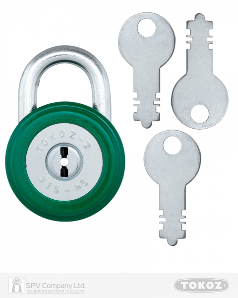 Замок висячий TOKOZ 375/45 3KEY TK1_M NR_shackle 15мм 7мм PB зелений-фото-5 Фото 5 - Замок висячий TOKOZ 375/45 3KEY TK1_M NR_shackle 15мм 7мм PB зелений.