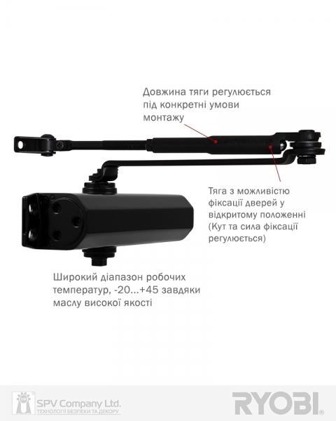 Дотягувач Накладний Ryobi *1500 Ds-1554 Black Std_ho_arm En_2/3/4 До_80кг 1100мм-фото-6 Фото 6 - Дотягувач Накладний Ryobi *1500 Ds-1554 Black Std_ho_arm En_2/3/4 До_80кг 1100мм.