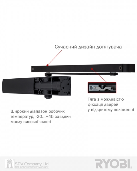 Доводчик накладной RYOBI 1200 D-1200 BLACK STD ARM EN 2/3/4 80кг 1100мм-фото-9 Фото 9 - Доводчик накладной RYOBI 1200 D-1200 BLACK STD ARM EN 2/3/4 80кг 1100мм.