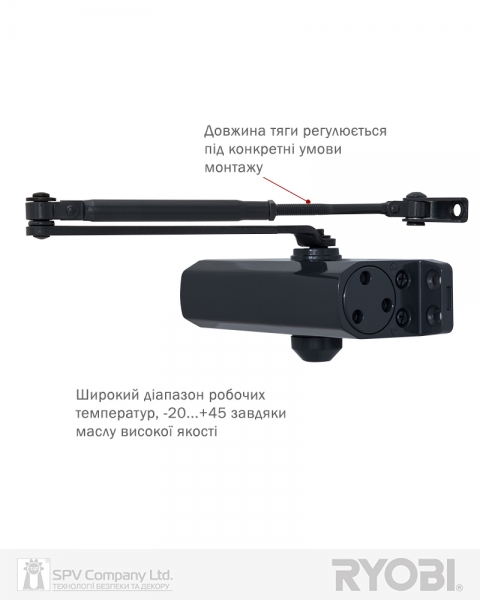 Доводчик накладной RYOBI *9900 9903 GREY ANTHRACITE STD ARM EN 2/3 до 65кг 965мм-фото-10 Фото 10 - Доводчик накладной RYOBI *9900 9903 GREY ANTHRACITE STD ARM EN 2/3 до 65кг 965мм.