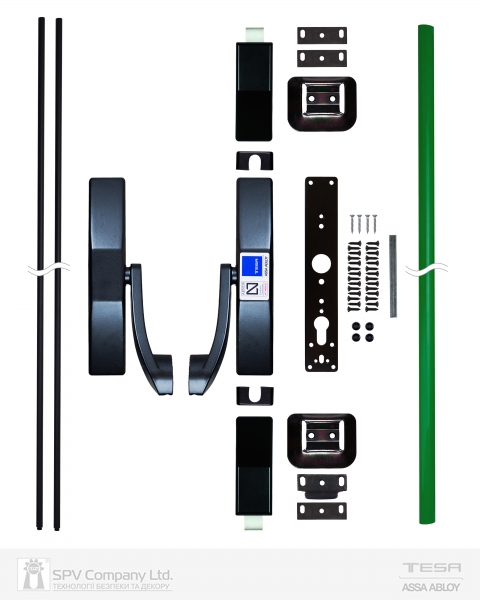 Замок TESA для эвакуационного выхода накладной 1930908 NV N: black (RAL 9005)/ V: green (RAL 6002) 2 Locking 900мм 8мм-фото-4 Фото 4 - Замок TESA для эвакуационного выхода накладной 1930908 NV N: black (RAL 9005)/ V: green (RAL 6002) 2 Locking 900мм 8мм.