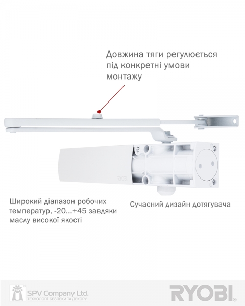 Доводчик накладной RYOBI 1200 D-1200 WHITE BC STD ARM EN 2/3/4 80кг 1100мм-фото-10 Фото 10 - Доводчик накладной RYOBI 1200 D-1200 WHITE BC STD ARM EN 2/3/4 80кг 1100мм.
