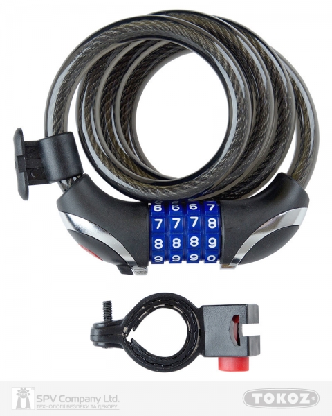 Замок TOKOZ MOTO BLACK кодовий з тросом 100 см-фото-4 Фото 4 - Замок TOKOZ MOTO BLACK кодовий з тросом 100 см.