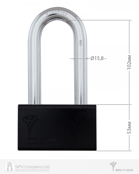 Замок висячий MUL-T-LOCK M16/C3 CLASSIC 064 2KEY ARC_BLACK R_shackle 102мм 15,8мм PB-фото-2 Фото 2 - Замок висячий MUL-T-LOCK M16/C3 CLASSIC 064 2KEY ARC_BLACK R_shackle 102мм 15,8мм PB.