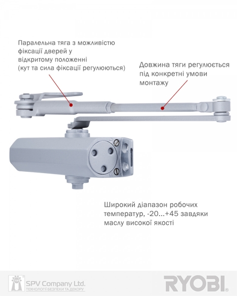 Дотягувач Накладний Ryobi *1500 Ds-1554p Silver Prl_ho_arm En_2/3 До_60кг 965мм-фото-4 Фото 4 - Дотягувач Накладний Ryobi *1500 Ds-1554p Silver Prl_ho_arm En_2/3 До_60кг 965мм.