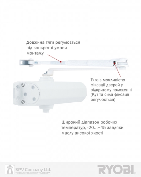 Доводчик накладной RYOBI *1500 DS-1504 GLOSSY WHITE STD HO ARM EN 2/3/4 до 80кг 1100мм-фото-11 Фото 11 - Доводчик накладной RYOBI *1500 DS-1504 GLOSSY WHITE STD HO ARM EN 2/3/4 до 80кг 1100мм.