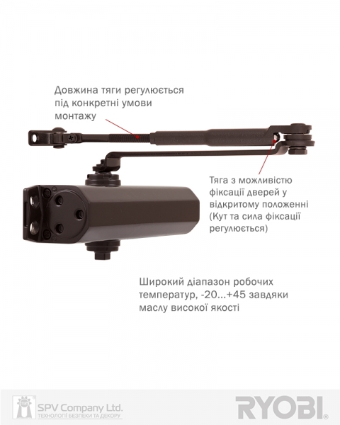 Дотягувач Накладний Ryobi 2000 Ds-2055v Dark_bronze Bc Std_ho_arm En_3/4/5 До_100кг 1250мм-фото-6 Фото 6 - Дотягувач Накладний Ryobi 2000 Ds-2055v Dark_bronze Bc Std_ho_arm En_3/4/5 До_100кг 1250мм.