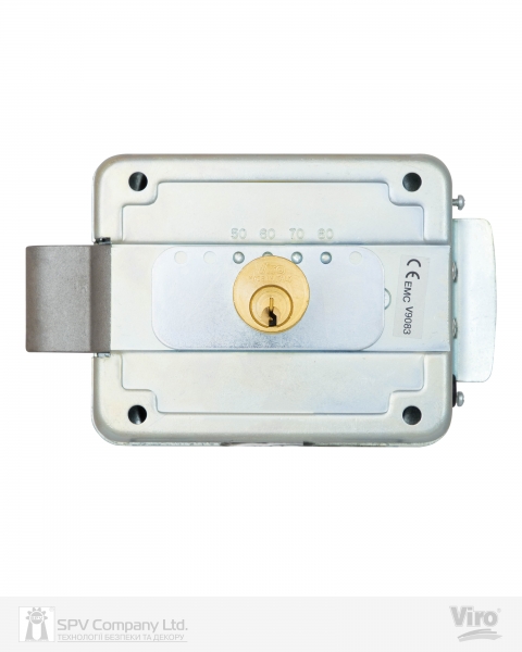 Замок электромеханический VIRO V9083.0793.P BS50/80мм T1/T2 12VAC NC CYL 3KEY GATE накладной, с кнопкой SS открывание внутрь-фото-4 Фото 4 - Замок электромеханический VIRO V9083.0793.P BS50/80мм T1/T2 12VAC NC CYL 3KEY GATE накладной, с кнопкой SS открывание внутрь.