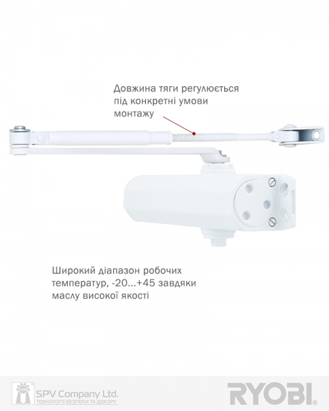 Доводчик накладной RYOBI *1500 D-1504 GLOSSY WHITE STD ARM EN 2/3/4 до 80кг 1100мм FIRE-фото-13 Фото 13 - Доводчик накладной RYOBI *1500 D-1504 GLOSSY WHITE STD ARM EN 2/3/4 до 80кг 1100мм FIRE.