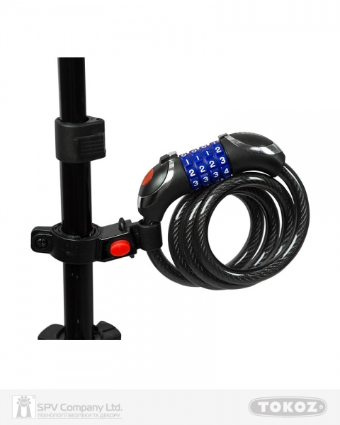 Замок TOKOZ MOTO BLACK кодовий з тросом 100 см-фото-3 Фото 3 - Замок TOKOZ MOTO BLACK кодовий з тросом 100 см.
