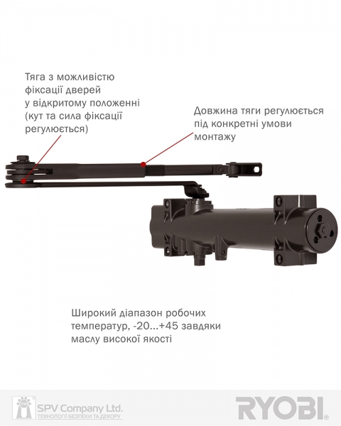 Дотягувач Накладний Ryobi 4550 Ds-4550 Dark_bronze Bc/da Std_ho_arm En_2-7+ До_200кг 1400мм-фото-6 Фото 6 - Дотягувач Накладний Ryobi 4550 Ds-4550 Dark_bronze Bc/da Std_ho_arm En_2-7+ До_200кг 1400мм.