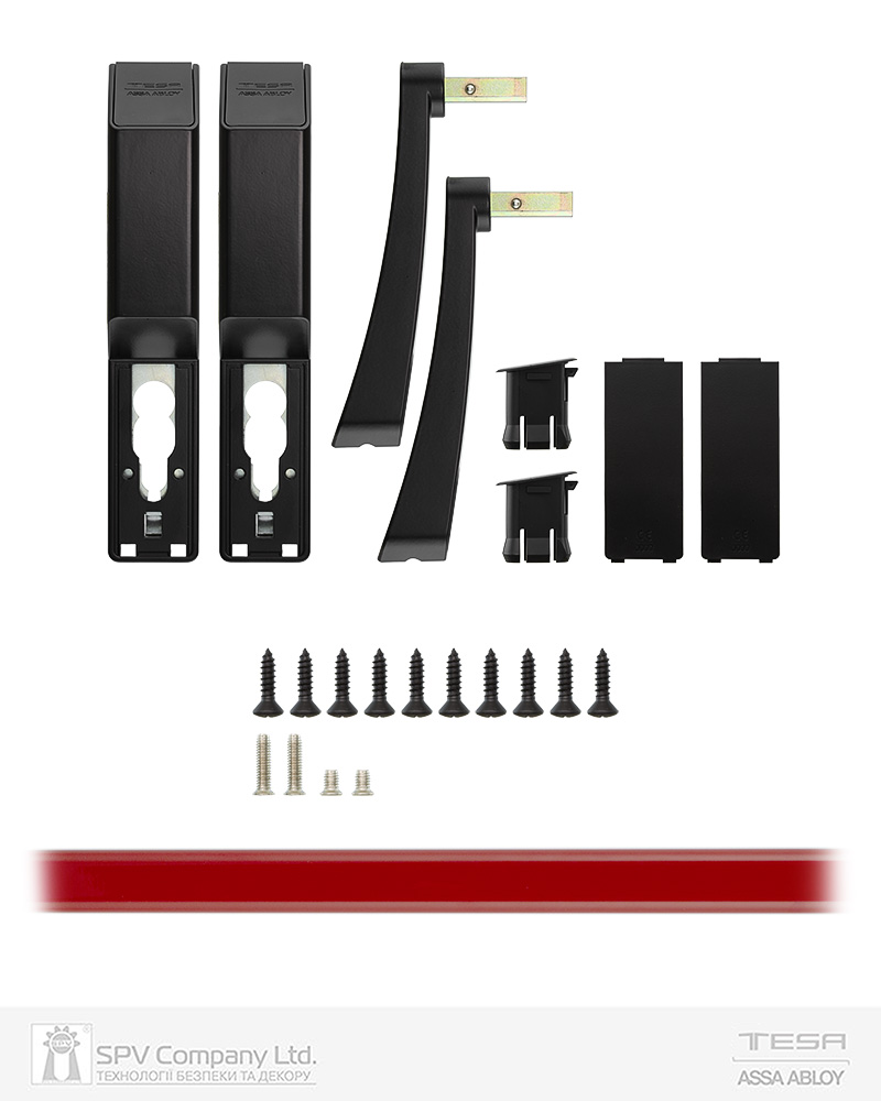 Ручка TESA для евакуаційного виходу врізний GLOBAL1E NR 900мм 9x9мм N: black (RAL 9005)/ R: red (RAL 3000)-фото-5 Фото 5 - Ручка TESA для евакуаційного виходу врізний GLOBAL1E NR 900мм 9x9мм N: black (RAL 9005)/ R: red (RAL 3000).