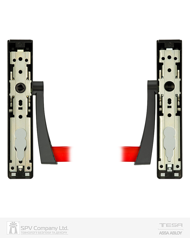 Ручка TESA для евакуаційного виходу врізний GLOBAL1E NR 900мм 9x9мм N: black (RAL 9005)/ R: red (RAL 3000)-фото-3 Фото 3 - Ручка TESA для евакуаційного виходу врізний GLOBAL1E NR 900мм 9x9мм N: black (RAL 9005)/ R: red (RAL 3000).